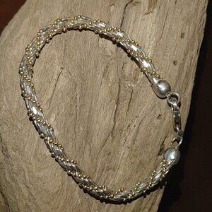 Two Tone Bracelet Vintage 925 Rope Chain Sterling Silver Gold 7 Inch Stamped